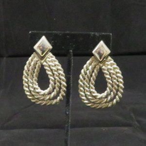 Silver tone pierced rope hoop earrings